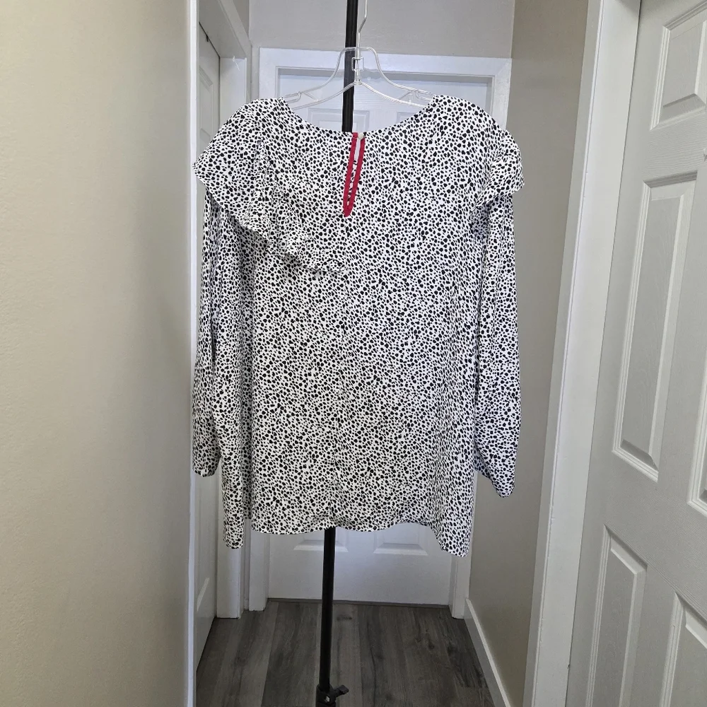 Reitmans Black & White Speckled Ruffle Blouse | Long Sleeve Workwear Top - Picture 8 of 9